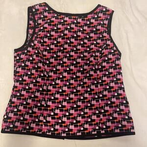 Sag Harbor  Black Pink Multi Sleeveless Button Back Top Size 10
